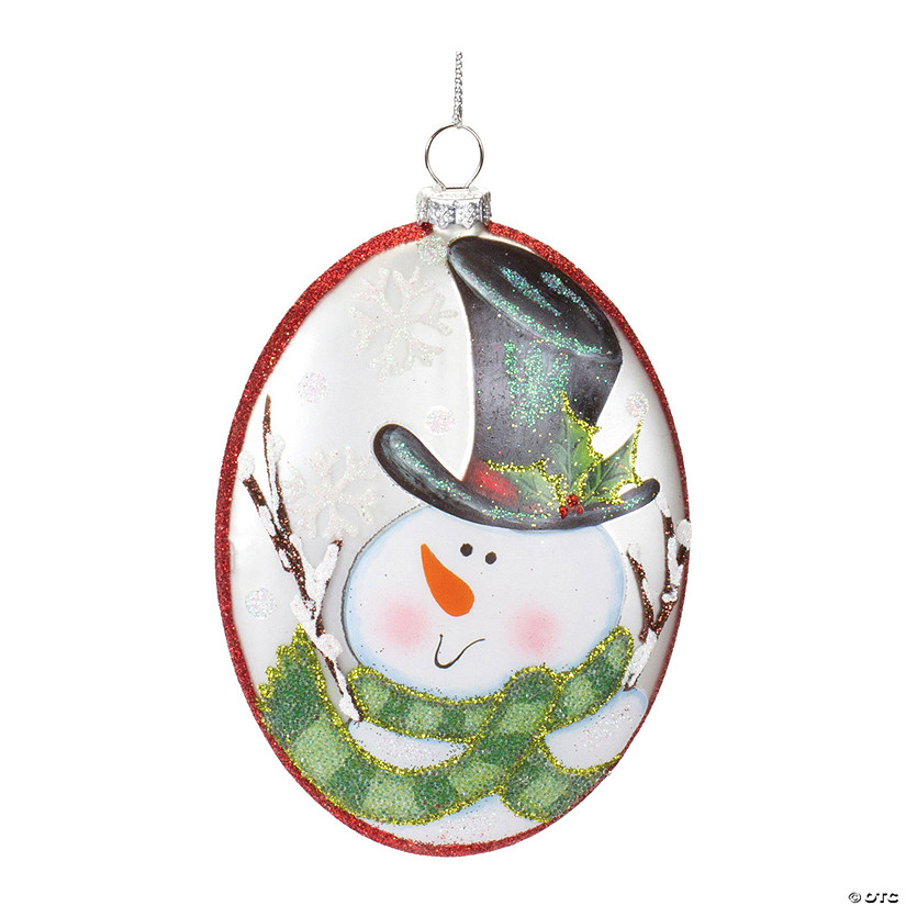 Snowman Disc Ornament (Set Of 12) 5"H Glass Image