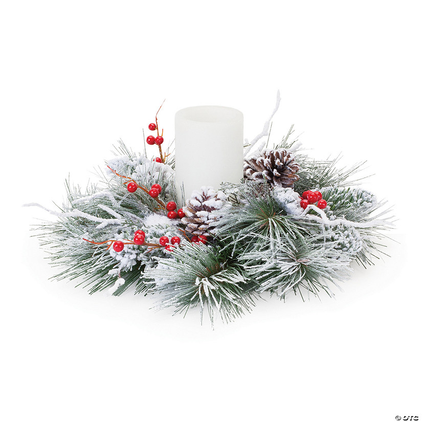 Snowy Pine With Berry Candle Ring 15.5"D Pvc (Fits A 4" Candle) Image