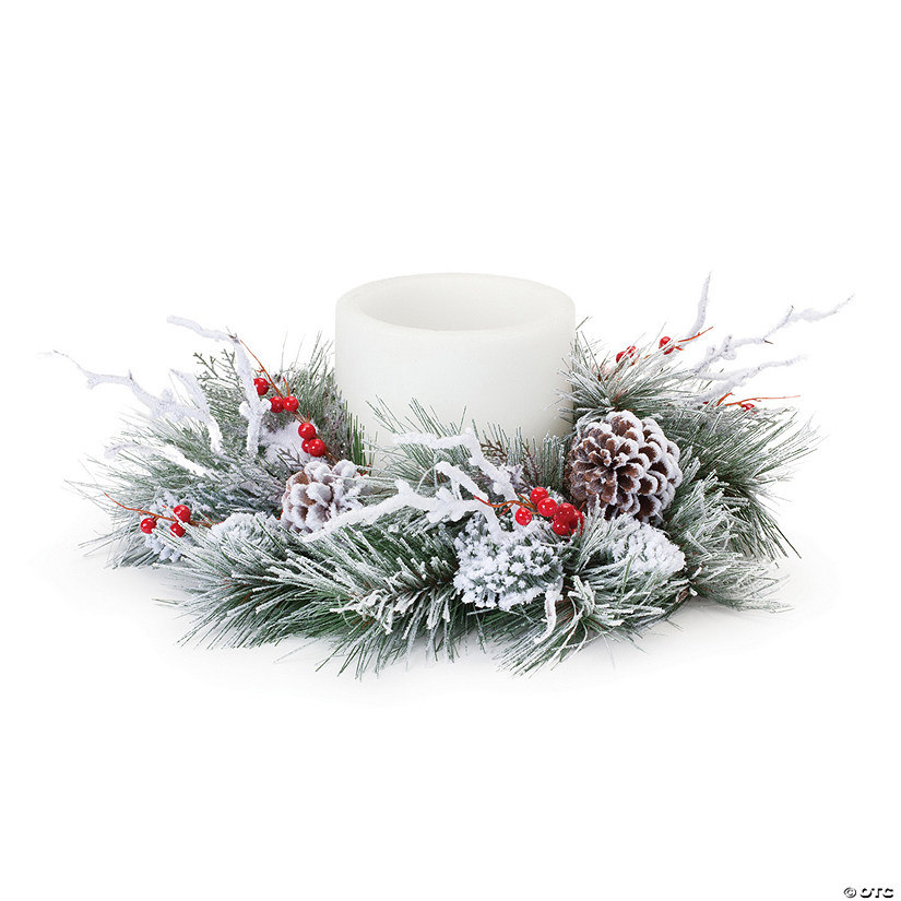 Snowy Pine With Berry Wreath 20"D Pvc (Fits A 6" Candle) Image