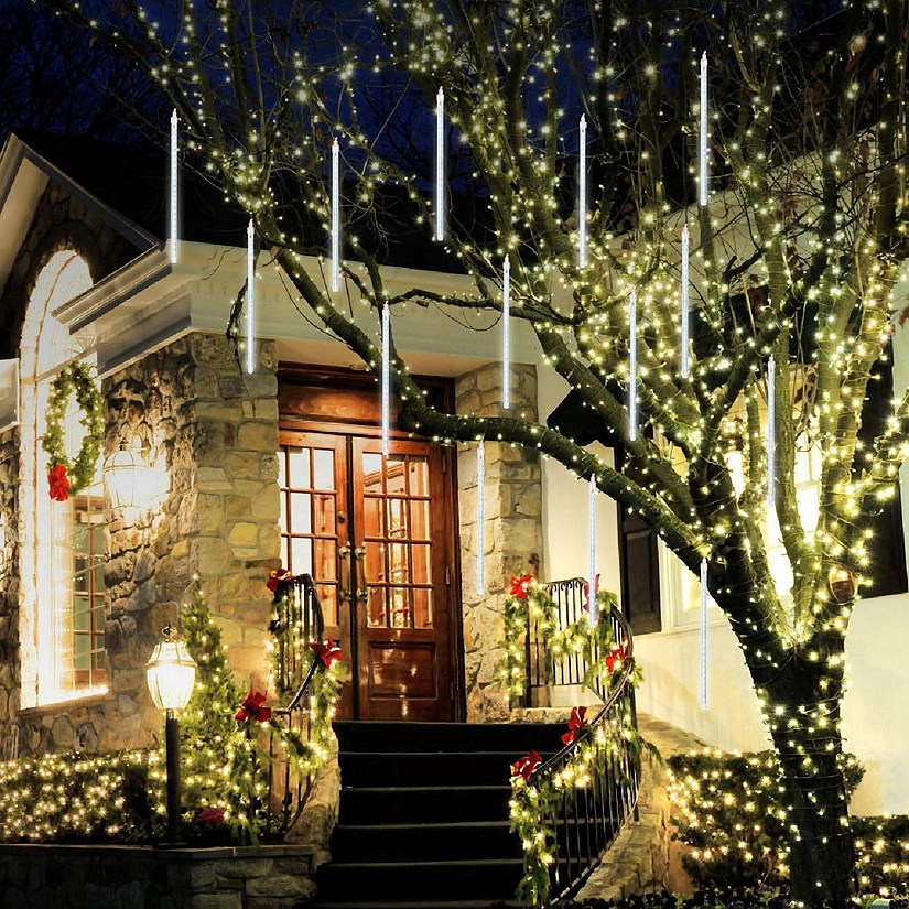 Solar Powered Meteor Shower String Lights 9.84FT Falling Raindrop Tube