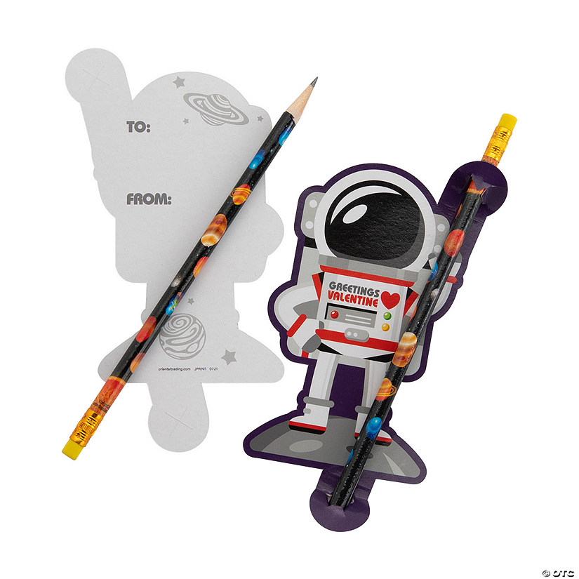Solar System Pencils with Astronaut Valentine&#8217;s Day Card Handout for 24 Image