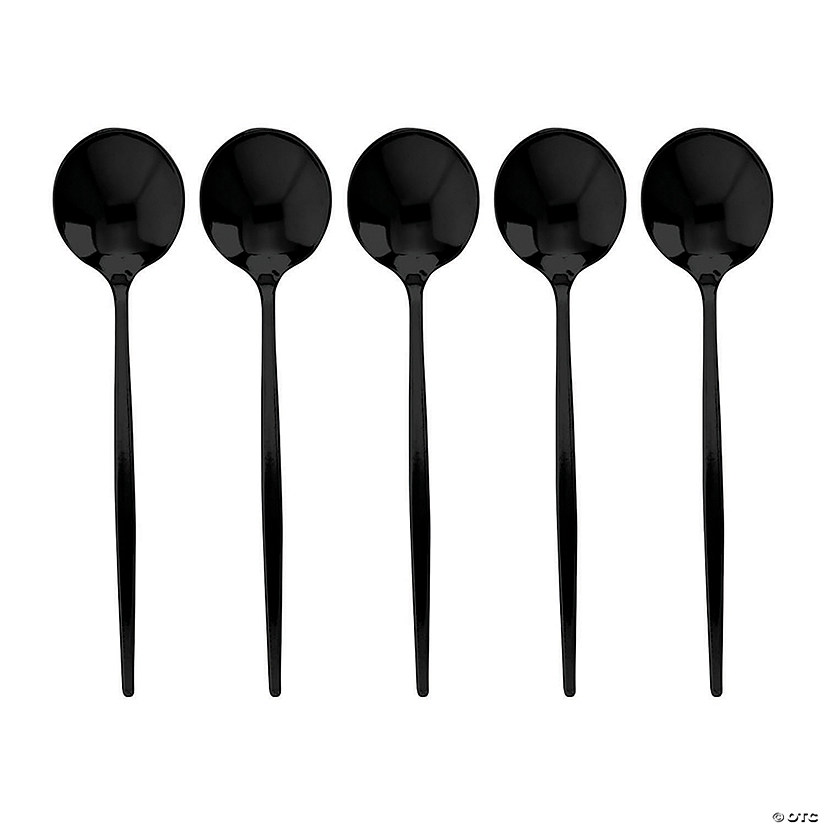 Solid Black Moderno Disposable Plastic Dessert Spoons (180 Spoons) Image