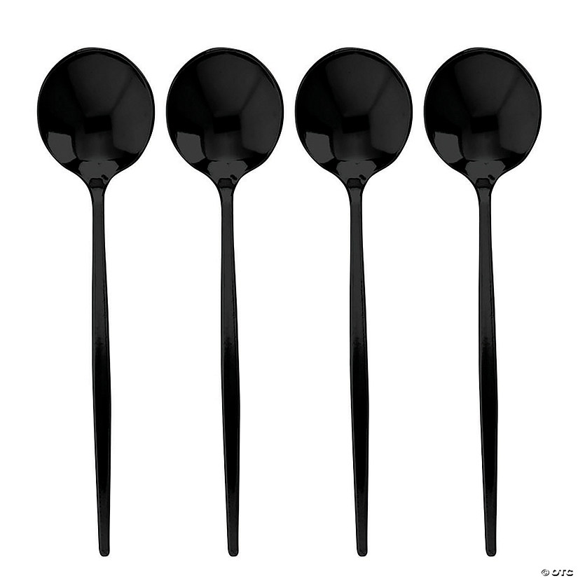 Solid Black Moderno Disposable Plastic Dinner Spoons (180 Spoons) Image