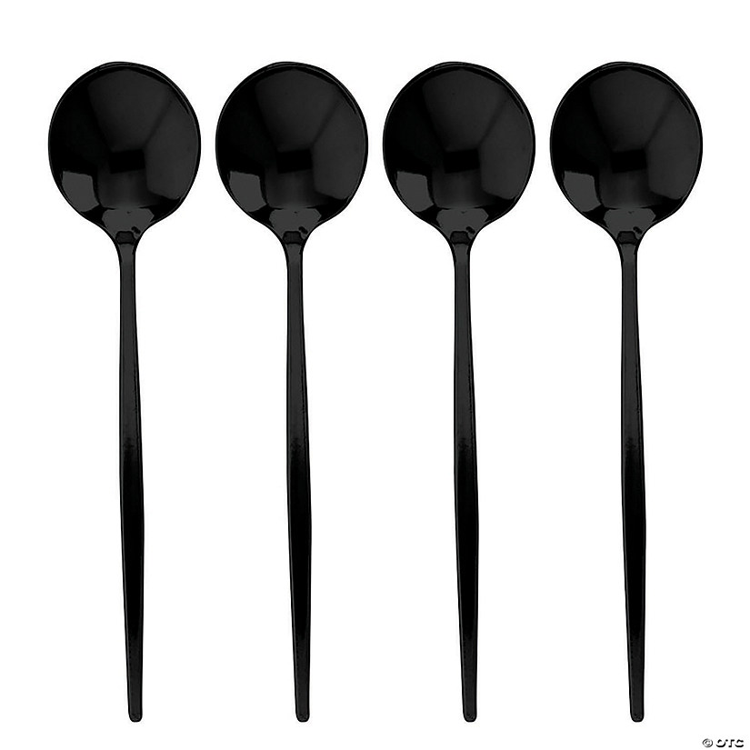 Solid Black Moderno Disposable Plastic Dinner Spoons (180 Spoons) Image