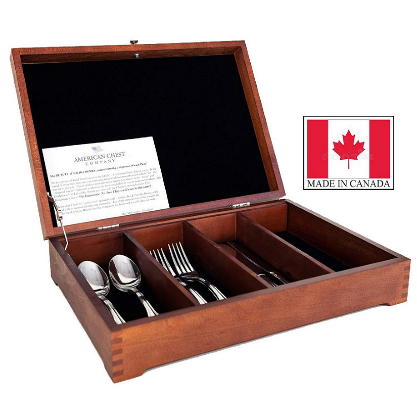 Solid Canadian MAPLE hardwood Flatware / Stainless Chest with 5 Divided Compartments. Image