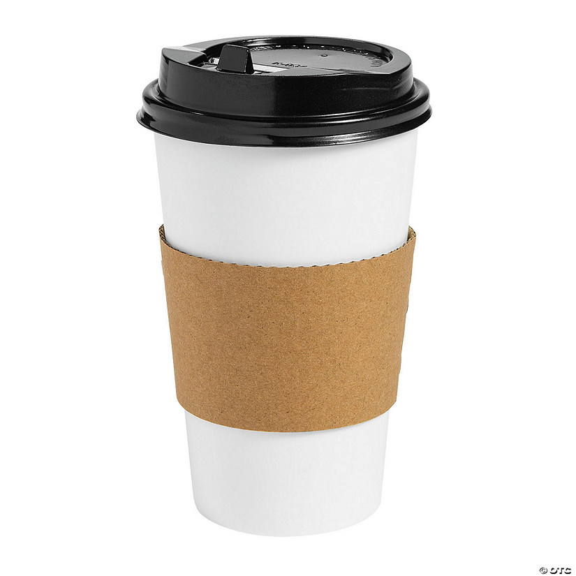 Solid Color Paper Coffee Cups with Lids & Sleeves - 12 Ct. Image