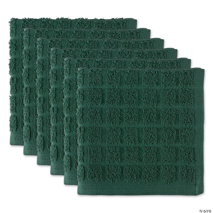 Solid Dark Green Windowpane Terry Dishcloth (Set Of 6) Image