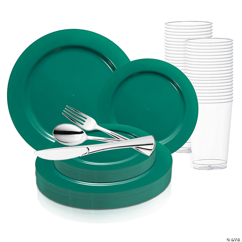 Solid Green Holiday Round Disposable Plastic Wedding Value Set - 60 Settings Image