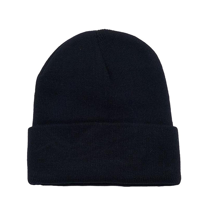 Solid Long Cuffed Beanie Skullies for Men and Women (Black) Image
