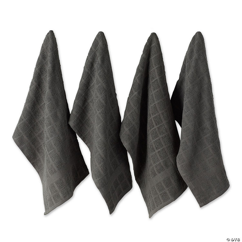 Solid Mineral Gray Windowpane Terry Dishtowel 4 Piece Image
