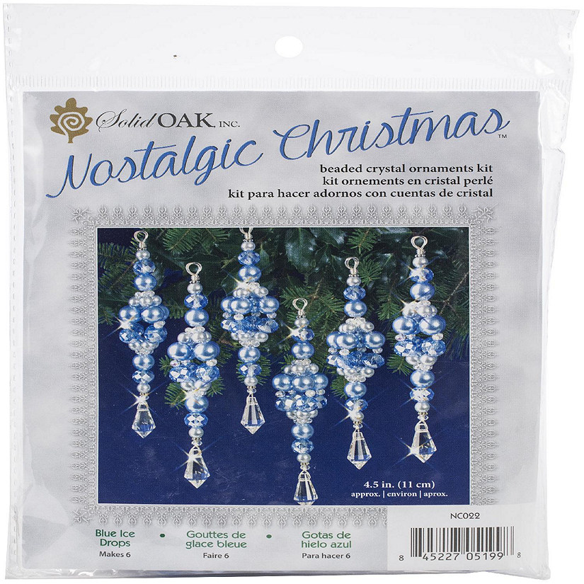 Solid Oak Nostalgic Christmas Beaded Crystal Ornament Kit-Blue Crystal Ice Drops Makes 6 Image