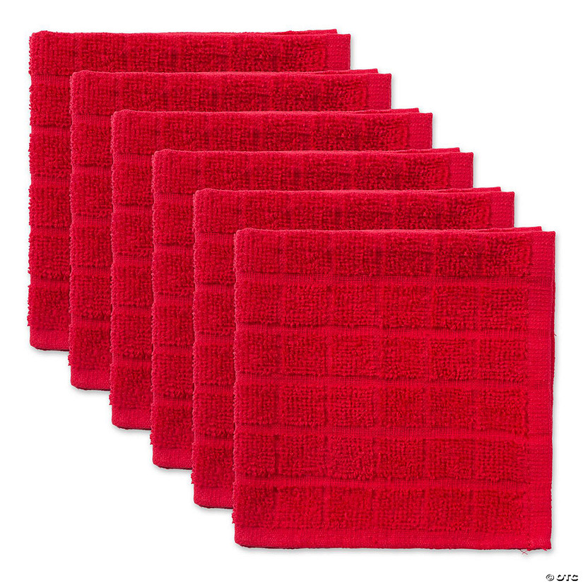 Solid Red Windowpane Terry Dishcloth (Set Of 6) Image