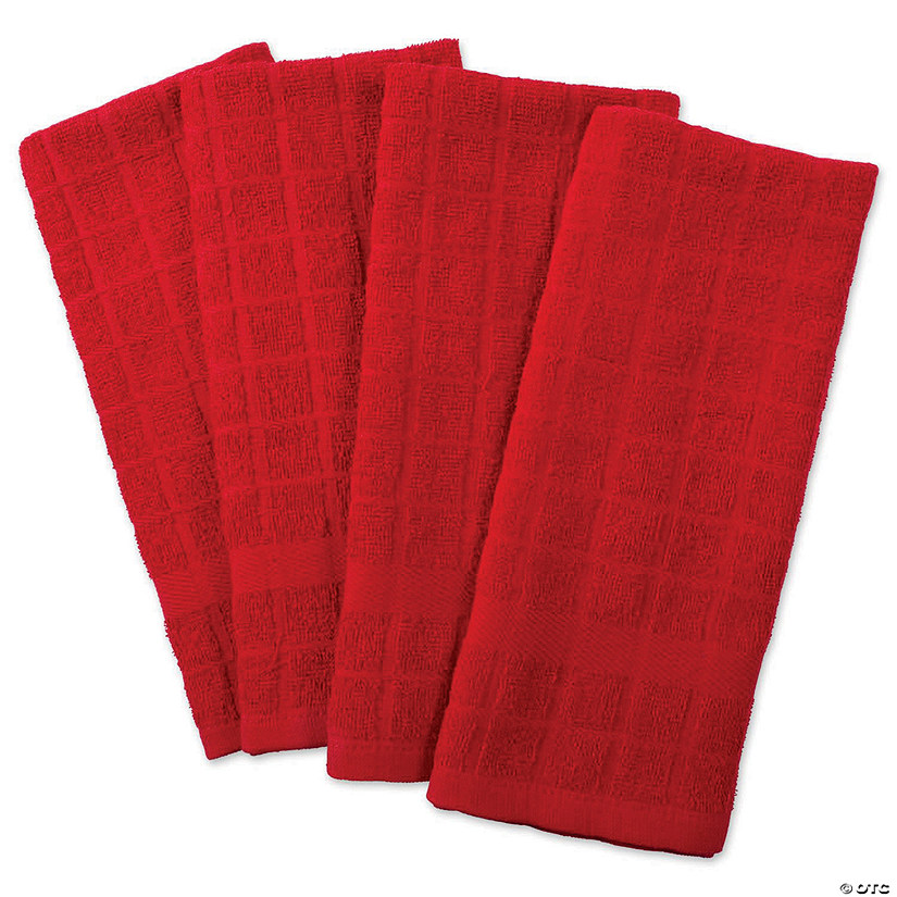 Solid Red Windowpane Terry Dishtowel (Set Of 4) Image