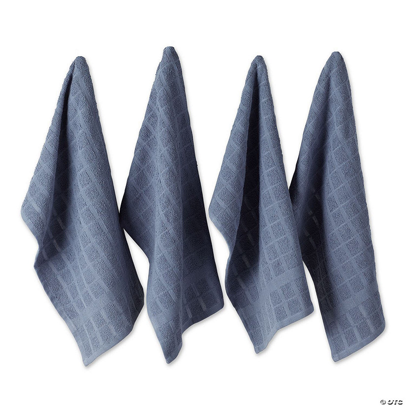 Solid Stonewash Blue Windowpane Terry Dishtowel 4 Piece Image