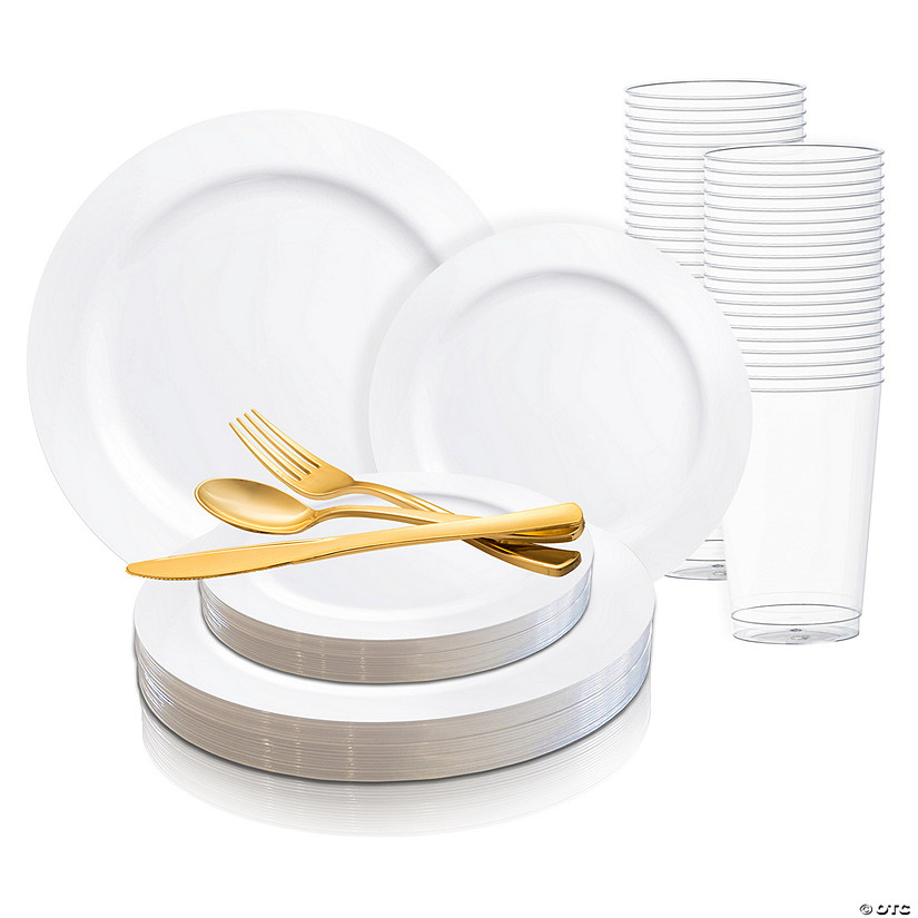 Solid White Economy Round Disposable Plastic Dinnerware Value Set (20 Settings) Image