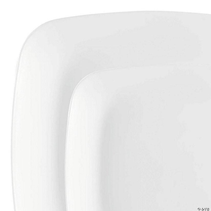 Solid White Flat Rounded Square Disposable Plastic Dinnerware Value Set - 20 Dinner Plates + 20 Salad Plates Image