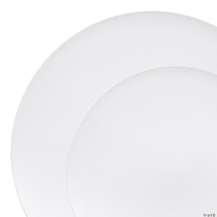 Solid White Organic Round Disposable Plastic Dinnerware Value Set - 20 Dinner Plates + 20 Salad Plates Image