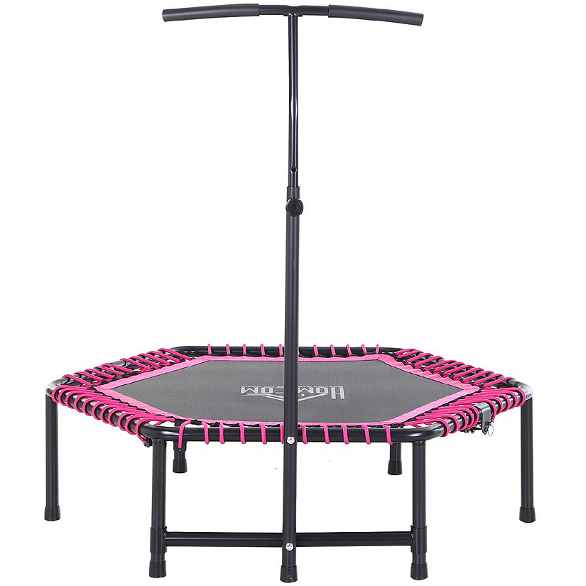 Soozier 48" Adult Hexagon Rebounder Trampoline Fitness Bungee Cardio Trainer Jumper Adjustable Bar Pink Image