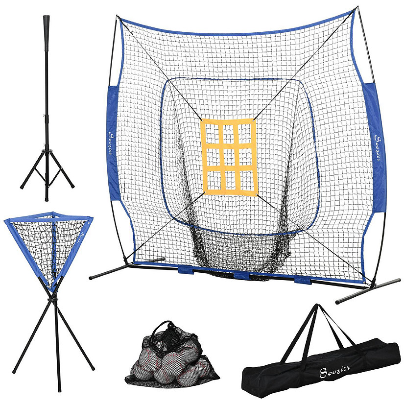 Soozier 7'x7' Baseball Practice Set w/ Catcher Net Tee Stand 12