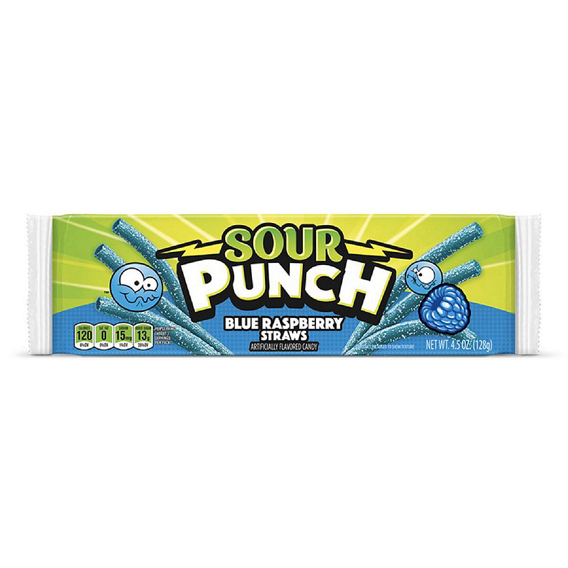 Sour Punch 9073639 4.5 oz Punch Blue Raspberry Straws Candy - Pack of 24 Image