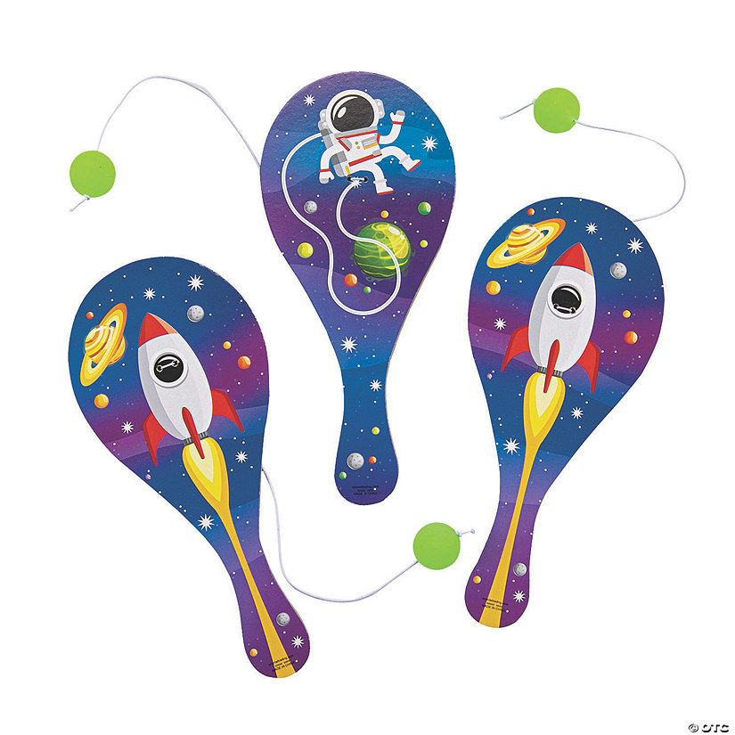 Space Paddleball Games with Glow-in-the-Dark Balls - 12 Pc. Image