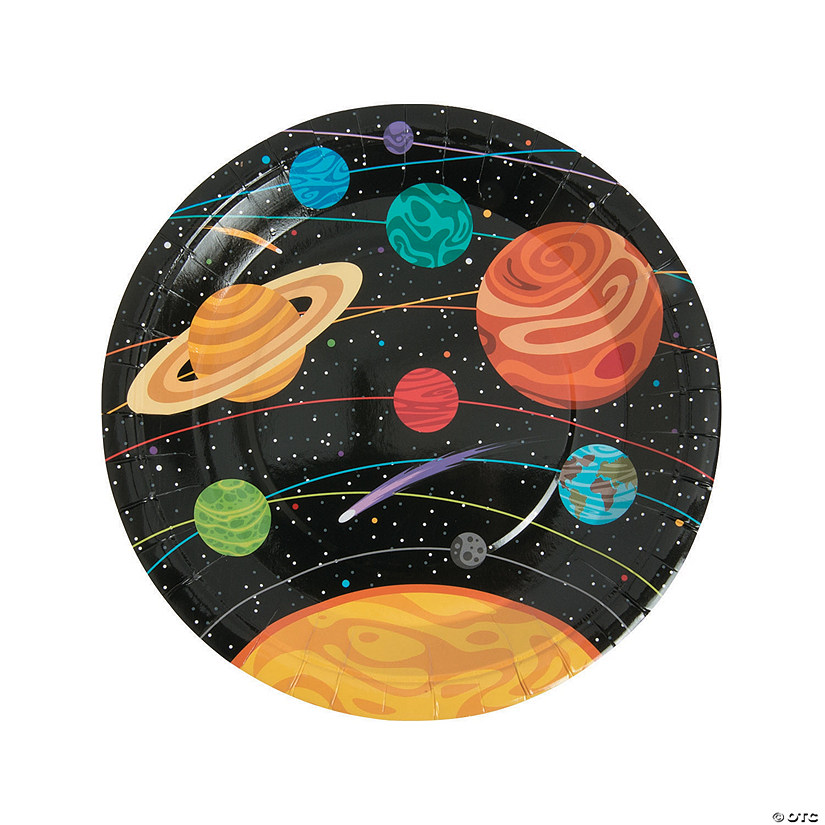 Space Party Bright Planets Paper Dinner Plates - 8 Ct. Image