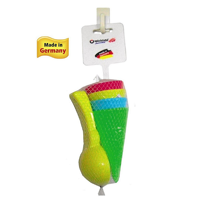Spielstabil Ice Cream Duo in net - 4 Plastic Cones & Scooper Toy for Use in The Sand or with Real Food (Made in Germany) Image