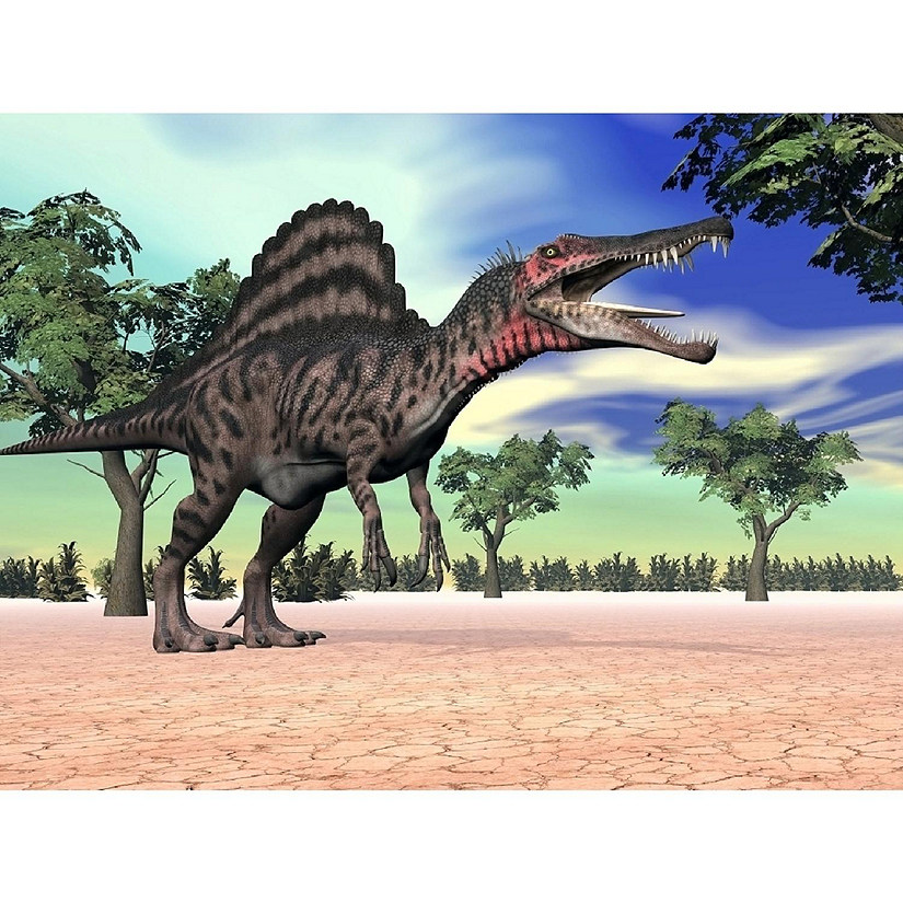 Spinosaurus standing in the desert with trees Poster Print 32 x 24