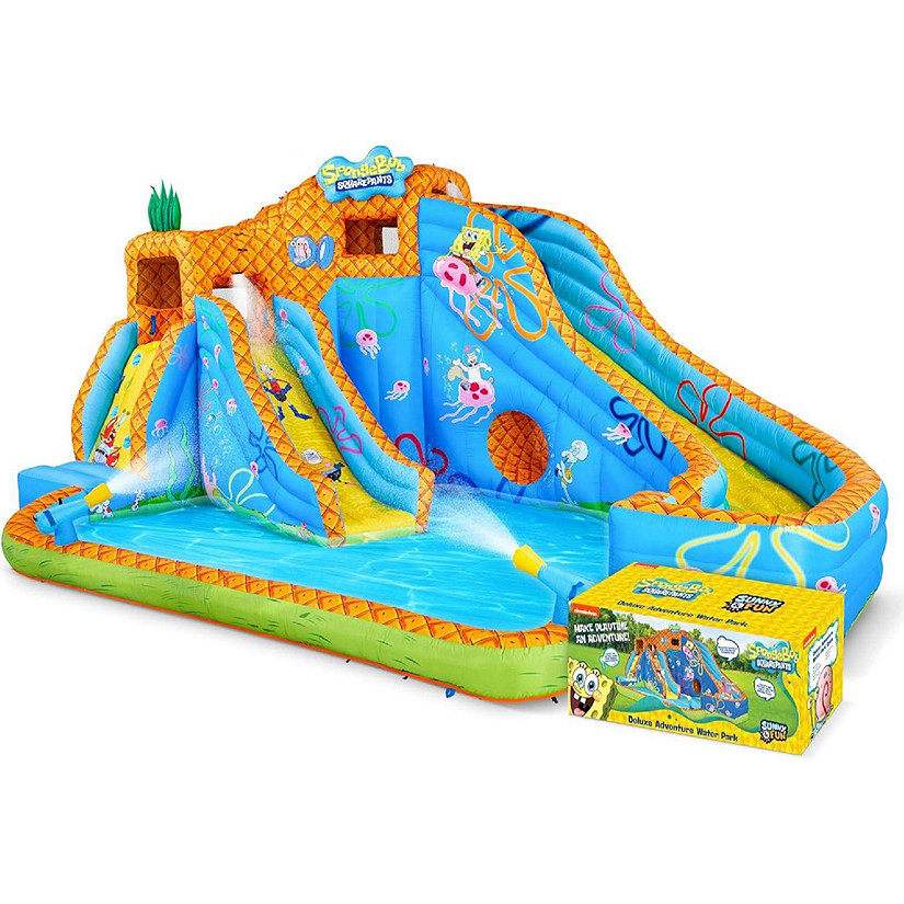 SpongeBob Deluxe Inflatable Water Slide with Climbing Wall, 2 Slides &amp; Splash Pool Image