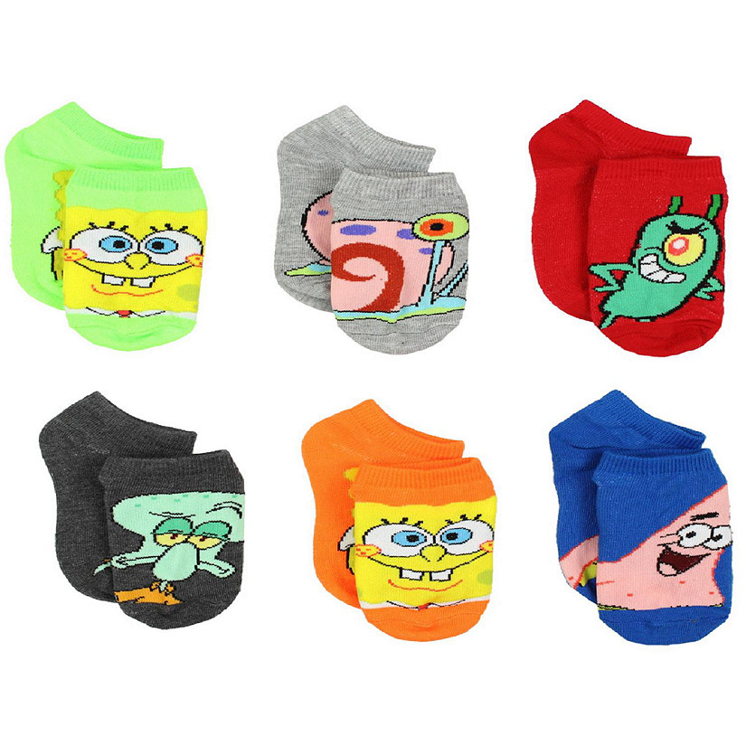 Spongebob Squarepants Boys Girls Toddler 6 pack Socks (Small (4-6), Multicolor) Image