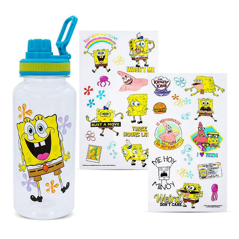 SpongeBob SquarePants Happy Laugh Flowers Twist Spout Water Bottle & Sticker Set Image