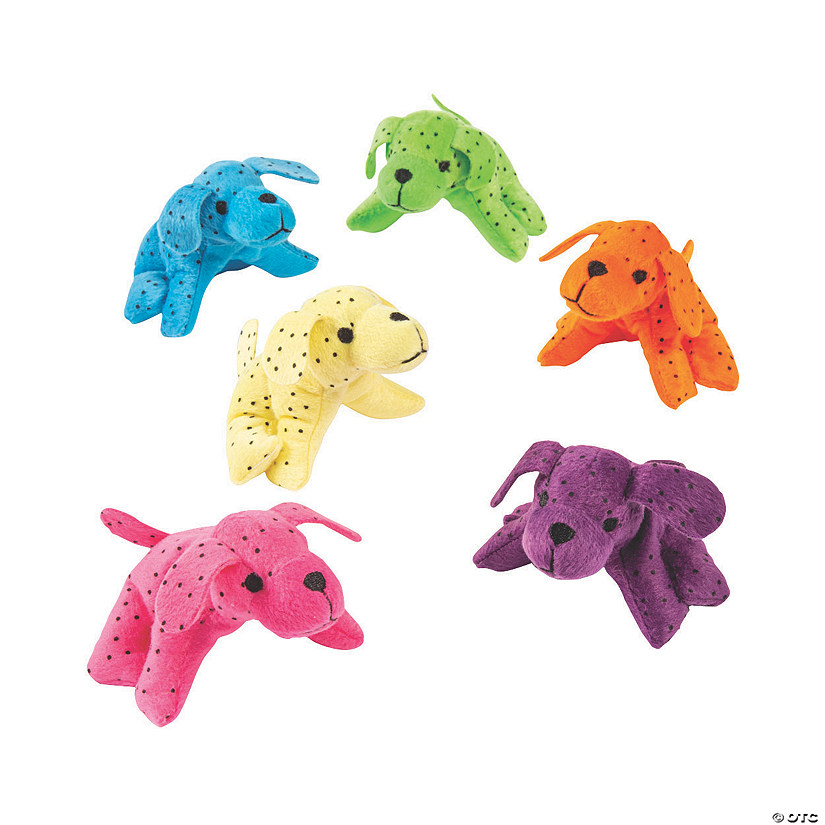Spotted Neon Stuffed Dogs - 12 Pc. Image