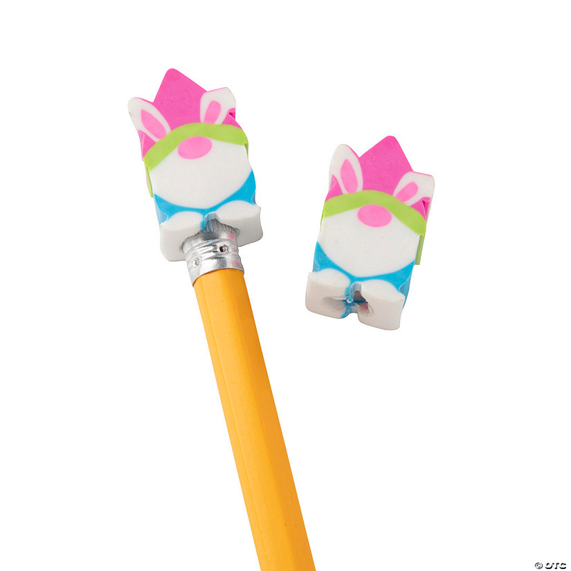 Spring Bunny Gnome Pencil Top Erasers - 24 Pc. Image