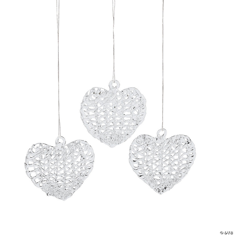 Spun Glass Heart Glass Christmas Ornaments - 12 Pc. Image