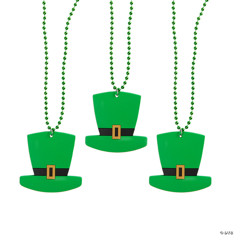 St. Patrick&#8217;s Day Beaded Necklaces with Jumbo Hat Charm - 12 Pc. Image