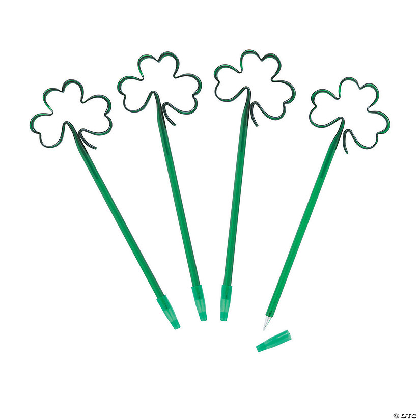 St. Patrick&#8217;s Day Clover-Shaped Stick Pens - 12 Pc. Image