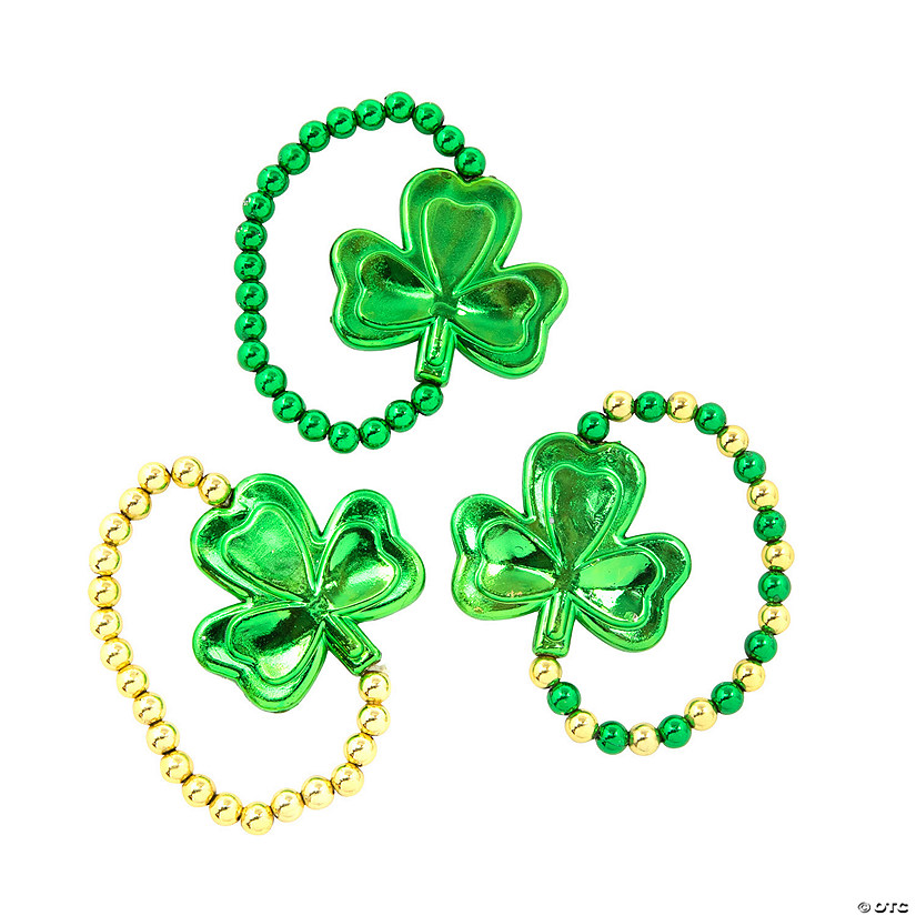 St. Patrick&#8217;s Day Shamrock Beaded Bracelets - 12 Pc. Image