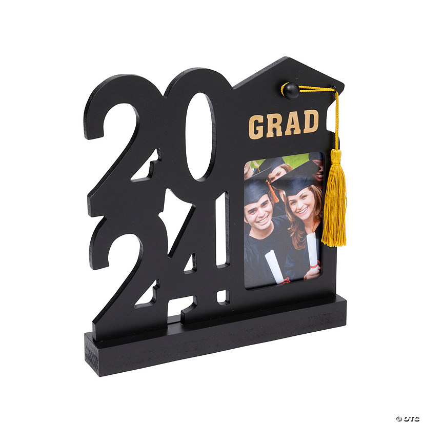 Stacked 2024 Graduation Black Resin Picture Frame with Tassel Image