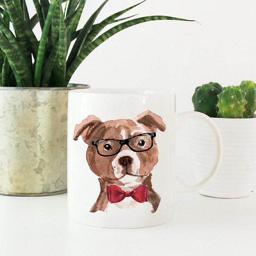 Staffy Glasses Red Bow Ceramic Mug Image
