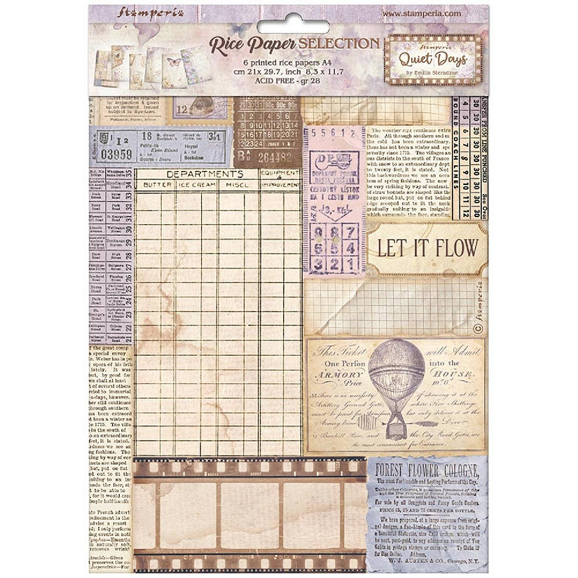 Stamperia Rice Paper A4 6/Pkg-Quiet Days Image