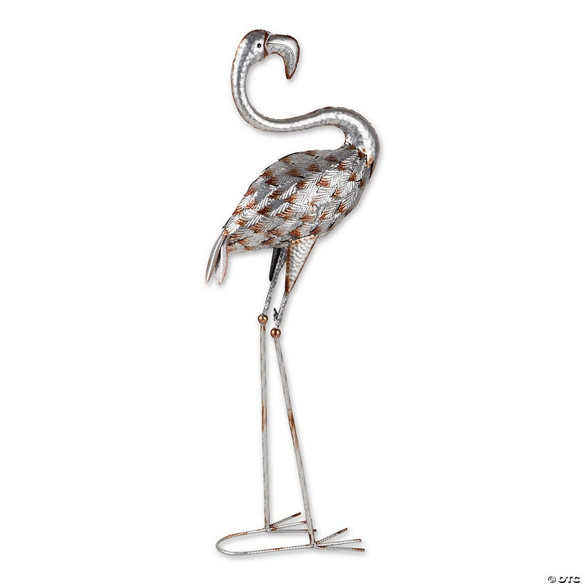 Standing Tall Galvanized Flamingo Statue 13X8X38" Image