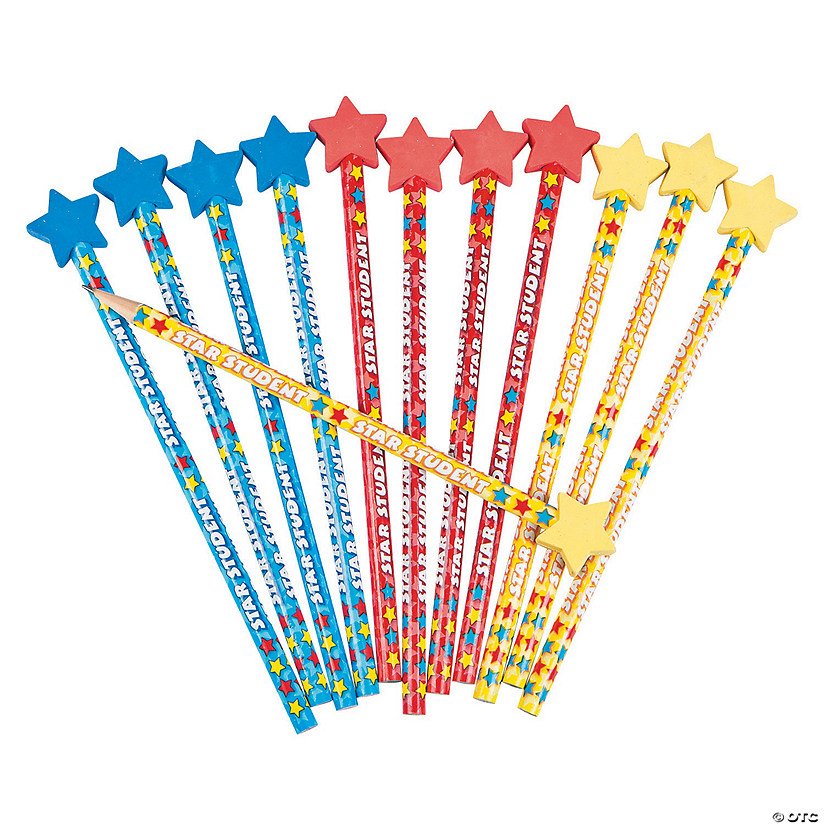 Star Student Pencils with Pencil Top Erasers - 12 Pc. - Less Than Perfect Image