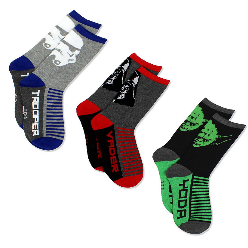 Star Wars Boys 3 pack Socks (Shoe: 10-4 (Sock: 6-8), Grey/Multi Crew) Image