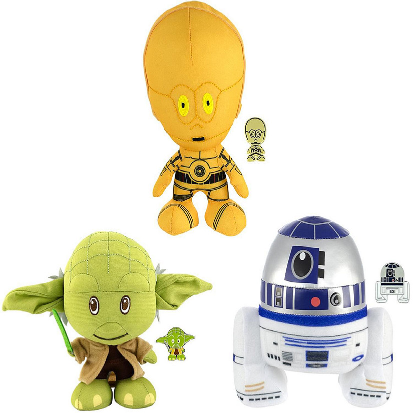 Star Wars Stylized 7 Inch Plush w/ Enamel Pins  Set of 3  R2, C3PO, Yoda Image