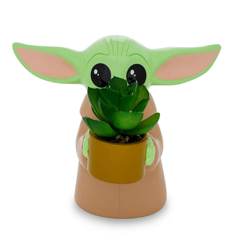 Star Wars: The Mandalorian Grogu Ceramic 4 Inch Mini Planter with Artificial Succulent Image