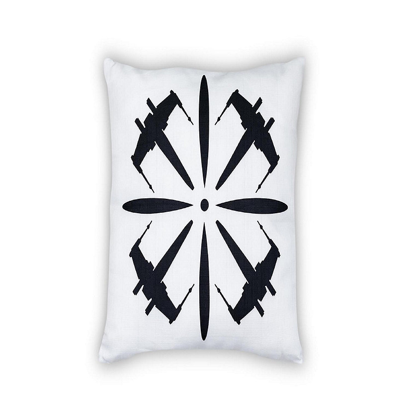 Star Wars White Throw Pillow  Black X-Wing Fighter Design  18 x 18 Inches Image