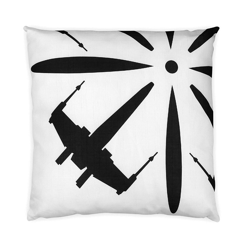 Star Wars White Throw Pillow  Black X-Wing Fighter Design  25 x 25 Inches Image