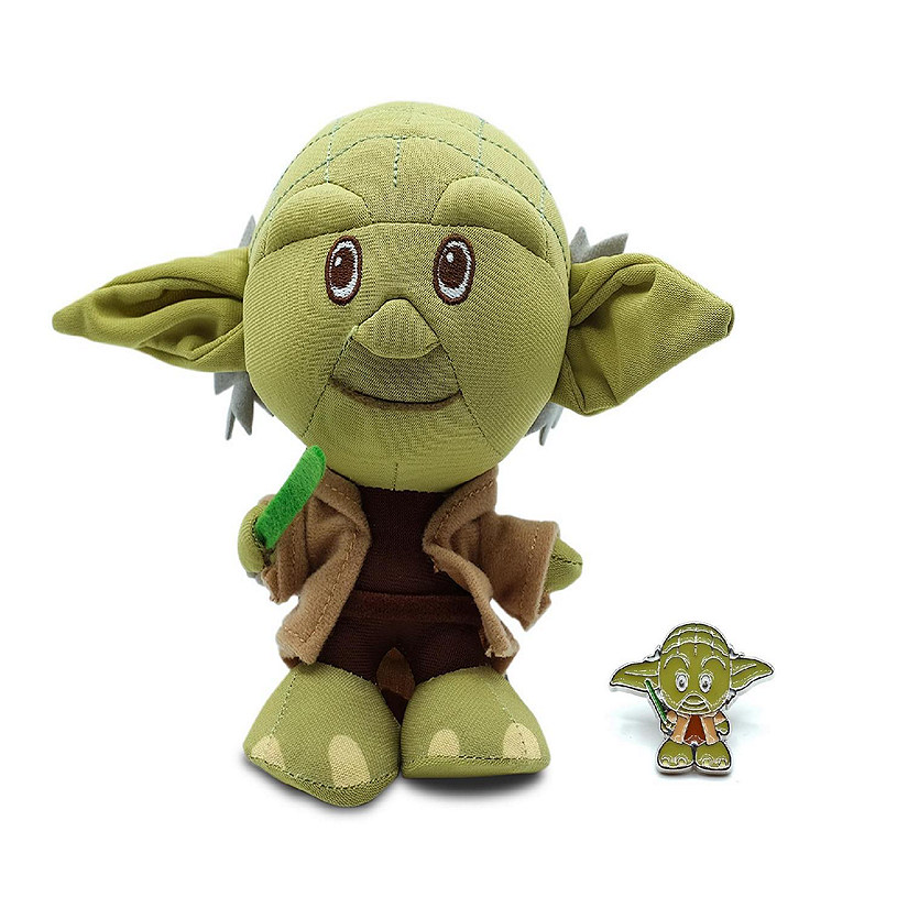 Star Wars Yoda Stylized Plush Character And Enamel Pin  Measures 7 Inches Tall Image