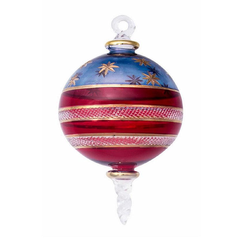 Stars and Striped Egyptian Glass Christmas Tree Ornament Made in Egypt Image