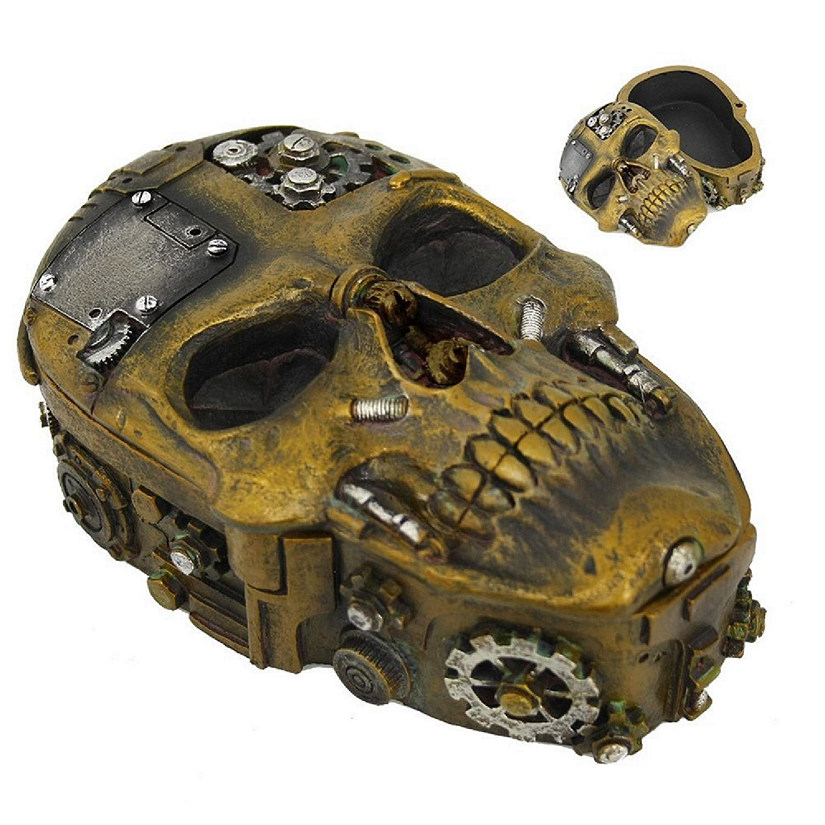 Steampunk Skull Jewelery Keepsake Trinket Box Metal Gears Nuts Bolts Mechanical Image